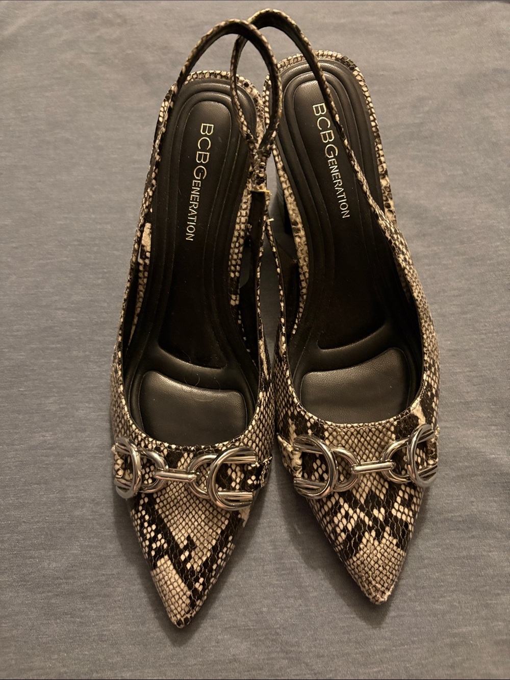 BCBGeneration Black & Cream Snake-Print Slingback Pumps with Silver Bit